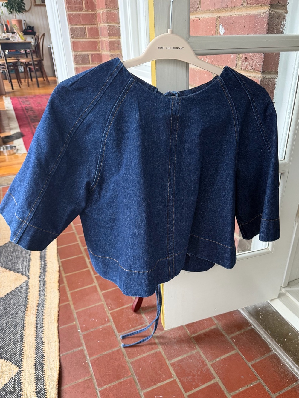 Klesis Structured Denim Tie-Back Top | Open Back Cropped Blouse Size L